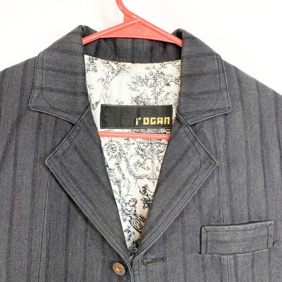 ROGAN Striped Washed Black Denim Blazer - Picture 2 of 6